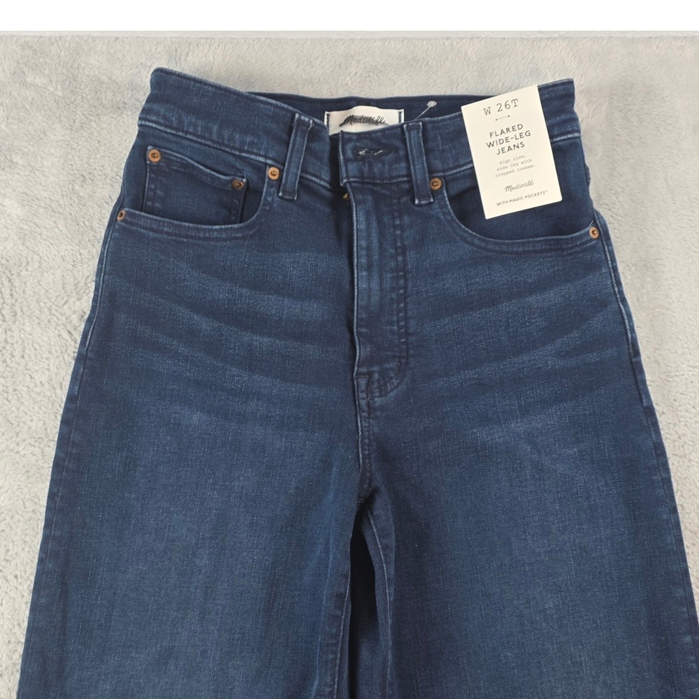 Madewell Women 26 Tall Kingston Wash Flared Wide Leg Cropped Jeans High Rise - Picture 10 of 13